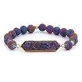 Bracelet en perles de cristal de druzy naturel avec finition dégradée métallique violet et bleu - Irisé (BC385-11)