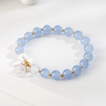 Elegante bracciale mughetto con perline azzurre e ciondolo a fiore rosa di lusso - Blu Cielo Chiaro (GBC02-10)