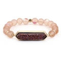 Bracelet en perles roses dépolies avec un cadre doré rectangulaire et pierre druzy violette - Rose Pâle (BC385-9)