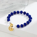 Bracciale di perle blu navy con ciondolo a forma di coniglio lunare dorato e stella - Blu Reale (GBC02-13)