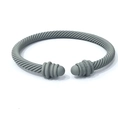 Matte grey cable twisted open bangle bracelet with stylish industrial textured finish - Gray