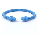 Matte light blue twisted cable bangle with tapered end caps for women - Blue