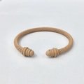 Matte khaki cable wire bangle with spiral texture and spherical end caps for women - Light Coffee
