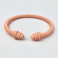 Minimalist matte peach pink twisted cable open bracelet with round ball end caps - Apricot Pink