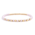 Handmade stretch bracelet with pink faceted beads and gold geometric metal accents - Light Pink Gold (BC324-7)