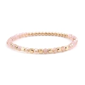 DIY beaded bracelet with pink crystal glass and golden geometric metallic beads - Faceted Pink Gold (BC324-8)