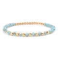 Handmade beaded bracelet with sky blue crystals, grey faceted beads and gold accents - Blue Gold Gray (BC324-10)