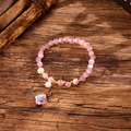 Pink cat eye stone beaded bracelet with freshwater pearls and clover crystal pendant - Pink (GBC09-2)