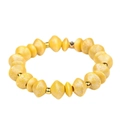 Elastic beaded bracelet with vibrant yellow textured wooden beads and gold metal spacers - Yellow