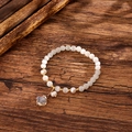 Elegant cat eye stone and freshwater pearl bracelet with a crystal clover charm - White (GBC09-8)