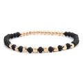 DIY handmade beaded bracelet with faceted black hematite and gold acrylic cube beads - Black Gold Matte (BC324-17)