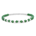 Handmade beaded bracelet with green faceted beads and silver accents on white background - Green Silver (BC324-19)