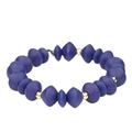 Elastic beaded bracelet featuring dark blue matte wood beads and gold spacer accents - Sapphire Blue