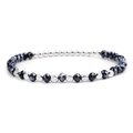 Handmade beaded bracelet with faceted black crystals and polished silver beads - Black Silver (BC324-20)