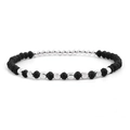 Handmade beaded bracelet featuring faceted black stones and polished silver metal beads - Faceted Black Silver (BC324-21)