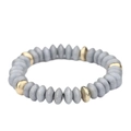 Elastic beaded bracelet with light grey matte disc beads and gold metallic accents - Light Gray (BC404-15)