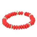 Bohemian style elastic bracelet featuring red disk beads and textured gold accents - Red (BC404-16)