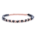 Elastic beaded bracelet with faceted black crystal beads and rose gold metallic accents - Faceted Rose Gold Black (BC324-25)