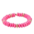 Elastic beaded bracelet featuring hot pink disc beads and textured golden metal spheres - Rose Red (BC404-17)