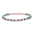 Beaded geometric bracelet with rose gold cubes and faceted metallic teal round beads - Rose Gold Blue Green (BC324-26)