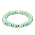 Elastic beaded bracelet with mint green clay discs and textured golden metal spacers - Light Green (BC404-18)