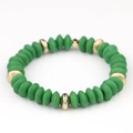 Elastic beaded bracelet with matte forest green disc beads and textured gold spacers - Dark Green (BC404-20)