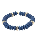 Elastic colorful beaded bracelet featuring dark blue disc beads and gold metal accents - Ink Blue (BC404-23)