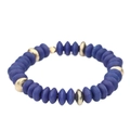 Elastic beaded bracelet with dark blue flat wooden beads and golden accents - Dark Blue (BC404-24)