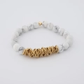 Macro view of white turquoise beaded bracelet with intertwined gold metal rings and accents - White Turquoise (BC468-9)