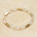 Elegant beaded bracelet with clear faceted crystals and golden hexagonal spacers - Clear White Style (BC431-1)