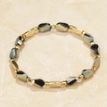 Handmade beaded bracelet featuring dark grey crystals and golden geometric accents - Aurora Deep Blue Style (BC431-2)