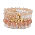 Böhmisches mehrlagiges Perlenarmband-Set mit rosa Holz- und Kristallperlen auf weißem Grund - Nude-Pink Stil (BCSET339-1)