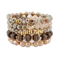 Boho-Armband-Set für Damen mit mehrlagigen Kristall- und Holzperlen und Goldakzenten - Grauer Stil (BCSET339-2)