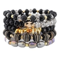 Böhmisches mehrlagiges Armband-Set mit Kristall- und gestreiften Holzperlen in Schwarz und Gold - Schwarzer Stil (BCSET339-3)