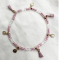 Tobillera bohemia de cuentas moradas con dijes de hojas doradas y borlas para la playa - Estilo Moneda Púrpura Idiscente (AK01-10)
