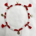 Tobillera bohemia de cuentas de colores con borlas rojas y colgantes de monedas - Estilo Moneda Rojo (AK01-11)