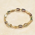Beaded bracelet featuring faceted aurora crystals and gold geometric spacer beads - Aurora Multicolored Style (BC431-12)