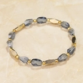 Beaded bracelet with smoky grey faceted crystal beads and golden metallic accents - Smoky Gray Style (BC431-15)