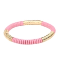 Boho-Stretch-Armband mit rosa Heishi-Perlen aus Ton und goldenen Metall-Abstandhaltern - Rosa Gold (BC403-4)