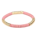 Pulsera bohemia de discos de arcilla polimérica rosa con espaciadores dorados elásticos - Rosa Brillante Dorado (BC403-8)