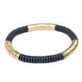 Pulsera elástica bohemia con abalorios de disco en azul marino y tono dorado - Azul Oscuro Dorado (BC403-9)