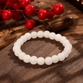Elegant white round crystal beads bracelet on dark wood base with red berries - Pure White Style (GBC025-16)