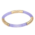 Pulsera bohemia con cuentas de acrílico violeta translúcido y discos metálicos dorados - Morado Dorado (BC403-15)