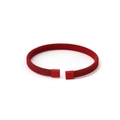 Detail of a red mesh stainless steel open bangle with square end caps on a white background - Red