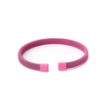 Detailed close-up of rose red mesh woven stainless steel flexible open cuff bracelet - Pink