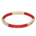 Pulsera bohemia elástica con discos de acrílico rojo translúcido y cuentas doradas - Rojo Translúcido Dorado (BC403-18)