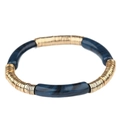 Bracelet pour femme avec tube en acrylique bleu marbré et disques dorés superposés - Bleu encre