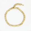 Close-up of golden flat mariner chain anklet featuring lobster clasp and extension link - Flat Mariner Chain Style (AK05-4)