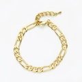 Detailed close-up of golden Figaro chain anklet with lobster clasp and extension - Figaro Chain Style (AK05-8)