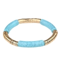 Bracelet perlé tube bleu ciel avec disques dorés et texture de marbre turquoise - Sodalite